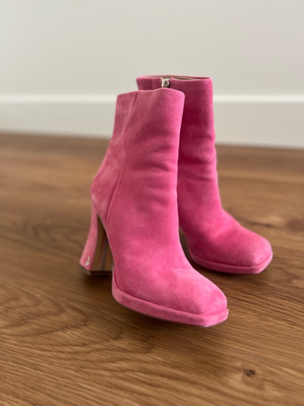 Sam Edelman Jaye Pink Suede Ankle Boots - Block Heel